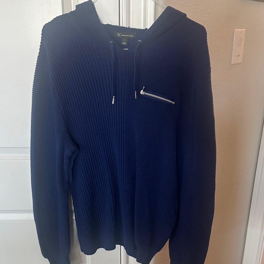 INC International Concepts Navy Zip-Up Sweater
